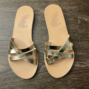 Ancient Greek Sandals Metallic Gold Leather Slide Sandals